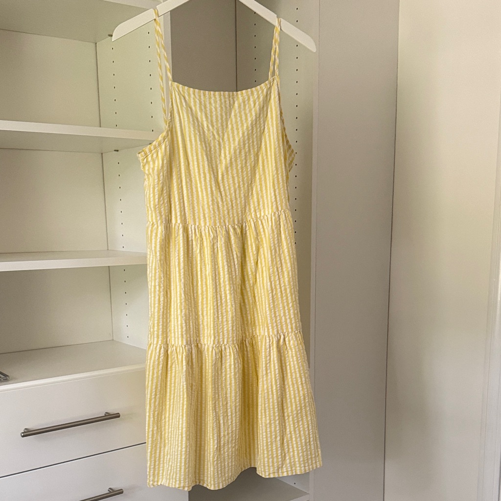 Yellow Seersucker Striped Midi Dress